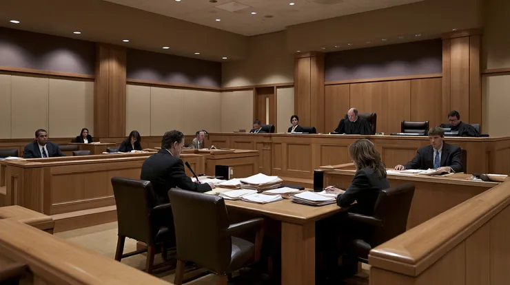 Nevada courtroom during a criminal sentencing proceeding involving attorneys, court officials, and a judge reviewing case documents.