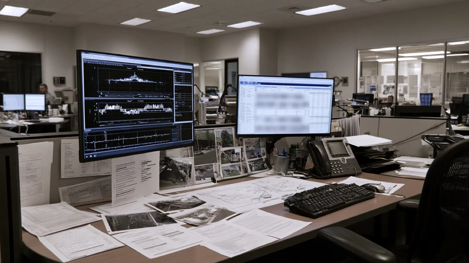 Investigators analyzing crash reconstruction data and roadway evidence in a Nevada fatal traffic case.