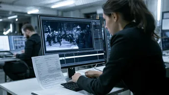 Legal professional reviewing surveillance footage and investigative records connected to a Nevada search warrant.