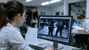 Legal professional reviewing police bodycam footage and case records as digital evidence in a Las Vegas criminal case.