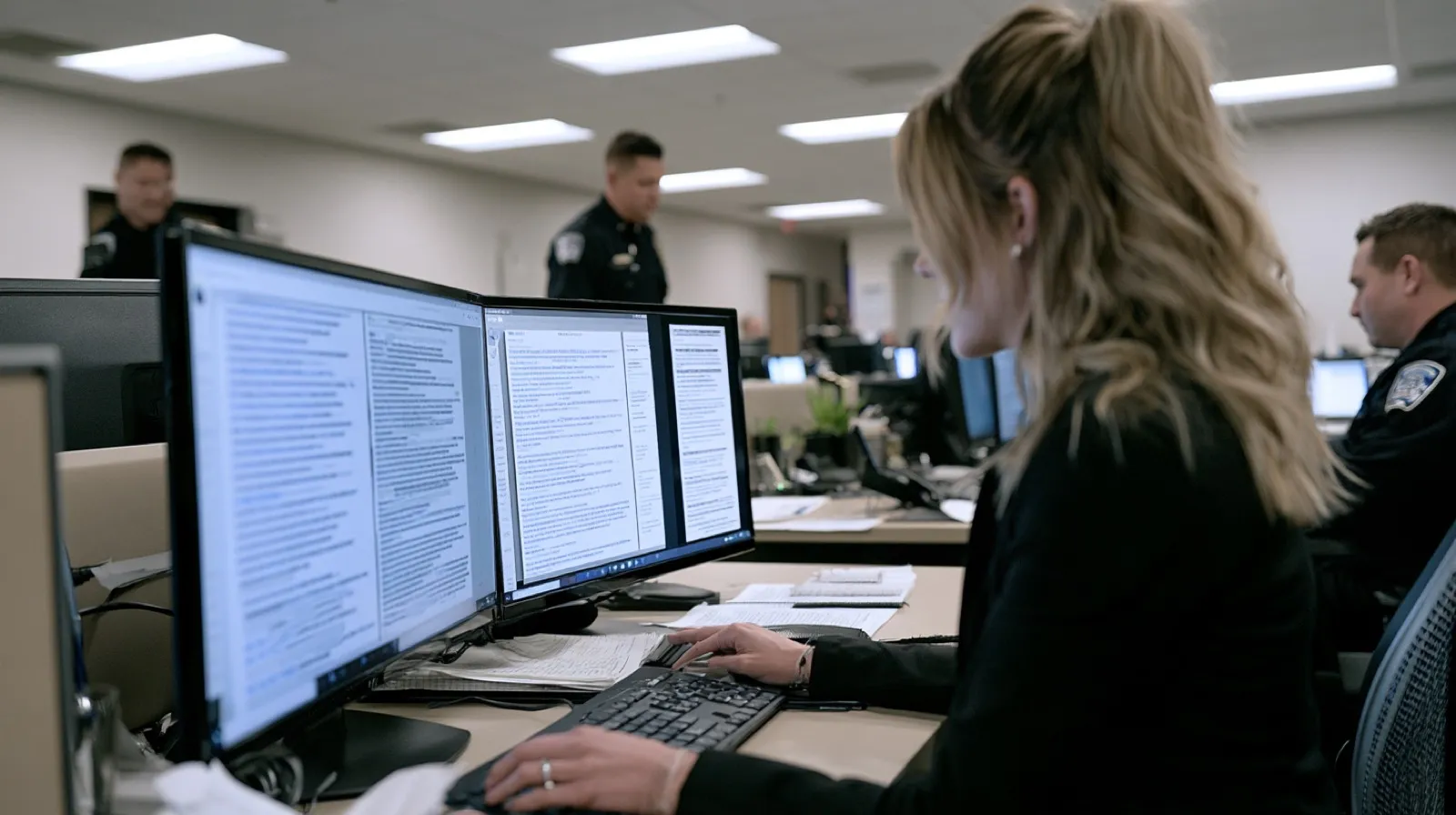 Investigator reviewing digital communications and records as potential evidence in a Nevada coercion or extortion case.