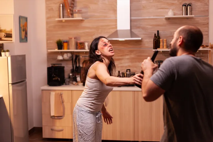 Abused wife fighting with husband