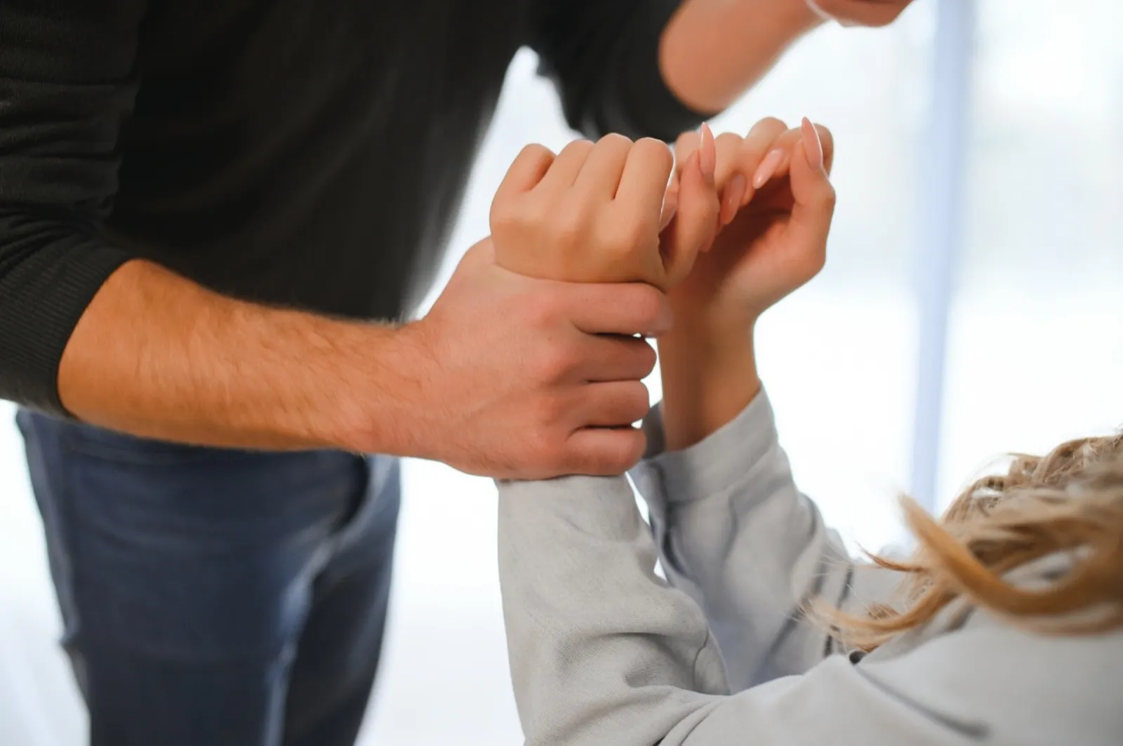 Angry husband beats his wife, domestic violence