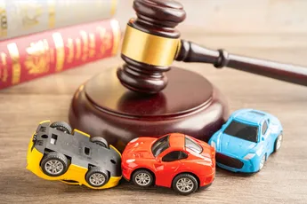 Bangkok, Thailand, July 1, 2022 Car crash, accident in traffic road, insurance claim concept.