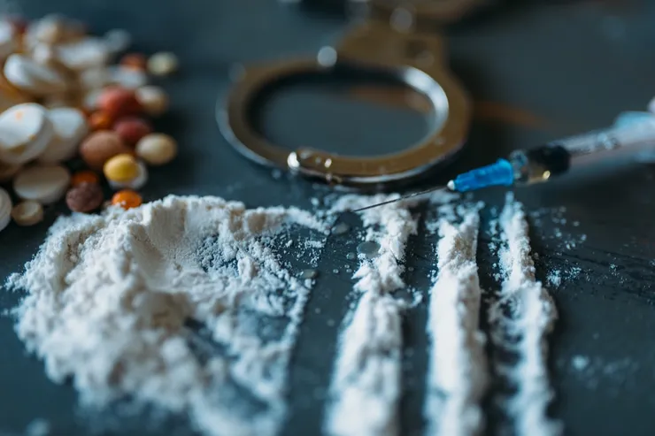 Druggy kit, dose in spoon, addiction concept