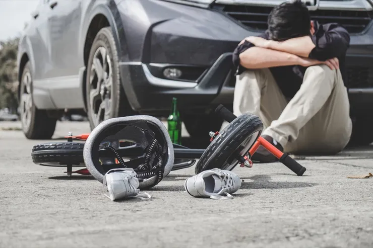 Image of shocked and scared driver after accident involved Kid