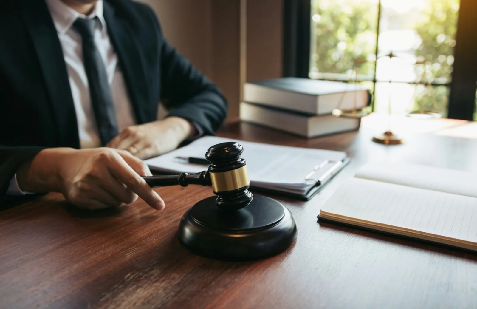 Judge is working in the office of the Court of Justice.