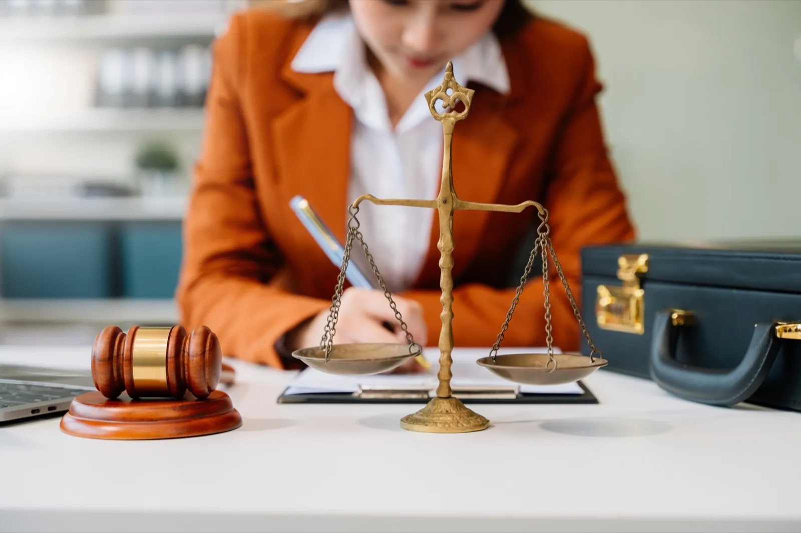 justice and law concept. Male judge in a courtroom the gavel, working