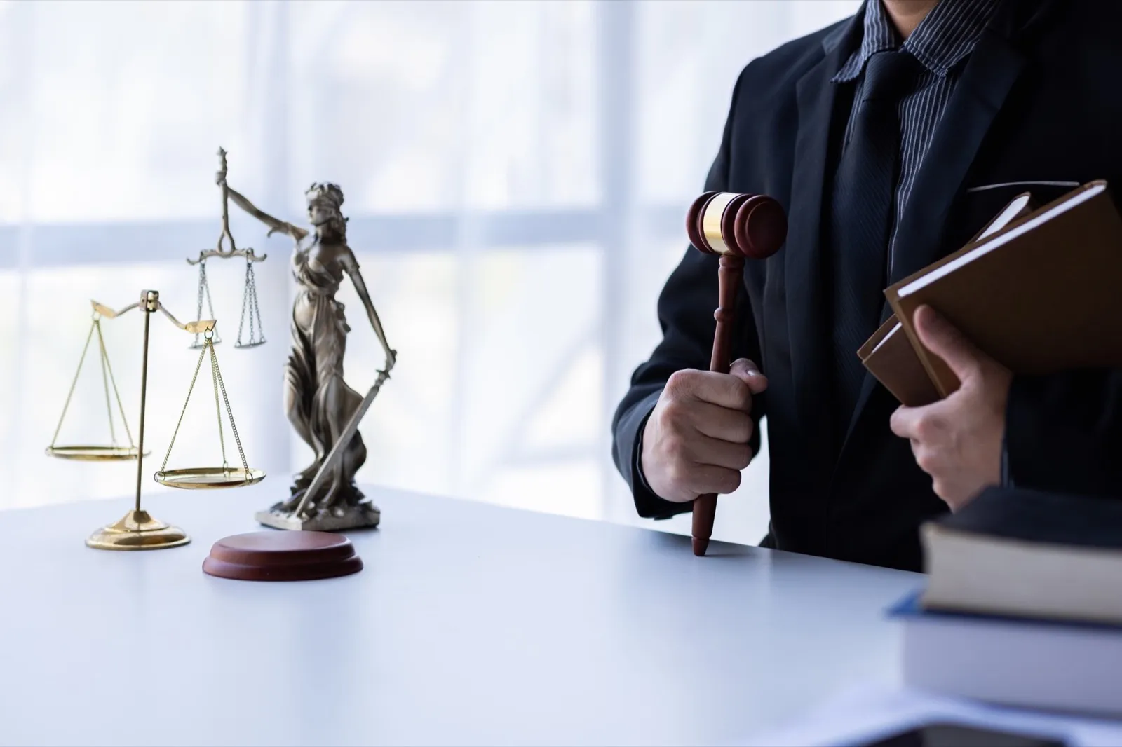 Lawyer working in office. Statue of justice, Law, legal services, advice, justice and law concept