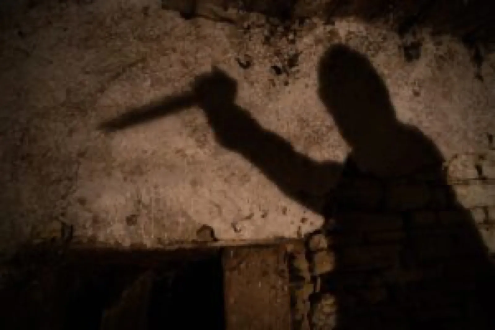 murderer with big knife and shadow horror scene