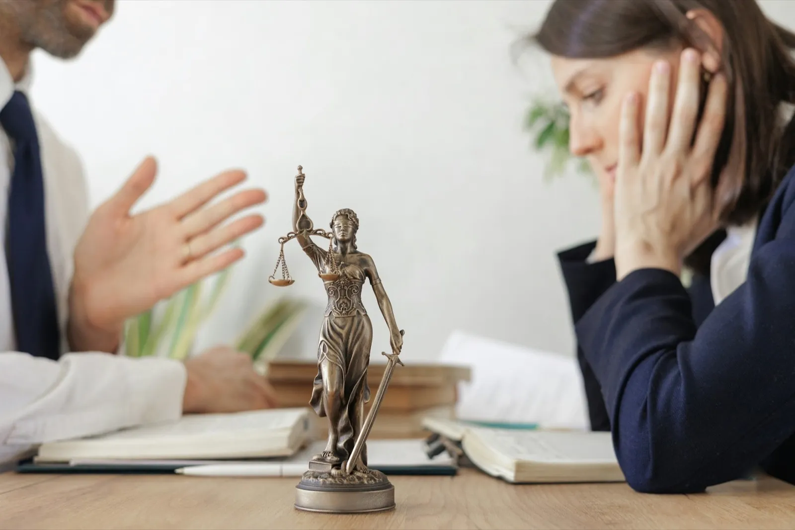 two lawyers or partners check the contract. legal advice in the office or online. a European female